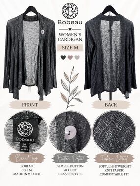 Bobeau Black Asymmetrical Drape Front Cardigan Sweater Size M